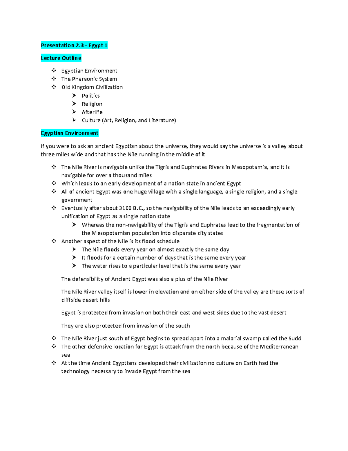 Presentation 2.3 - Egypt 1 - Presentation 2 - Egypt 1 Lecture Outline ...