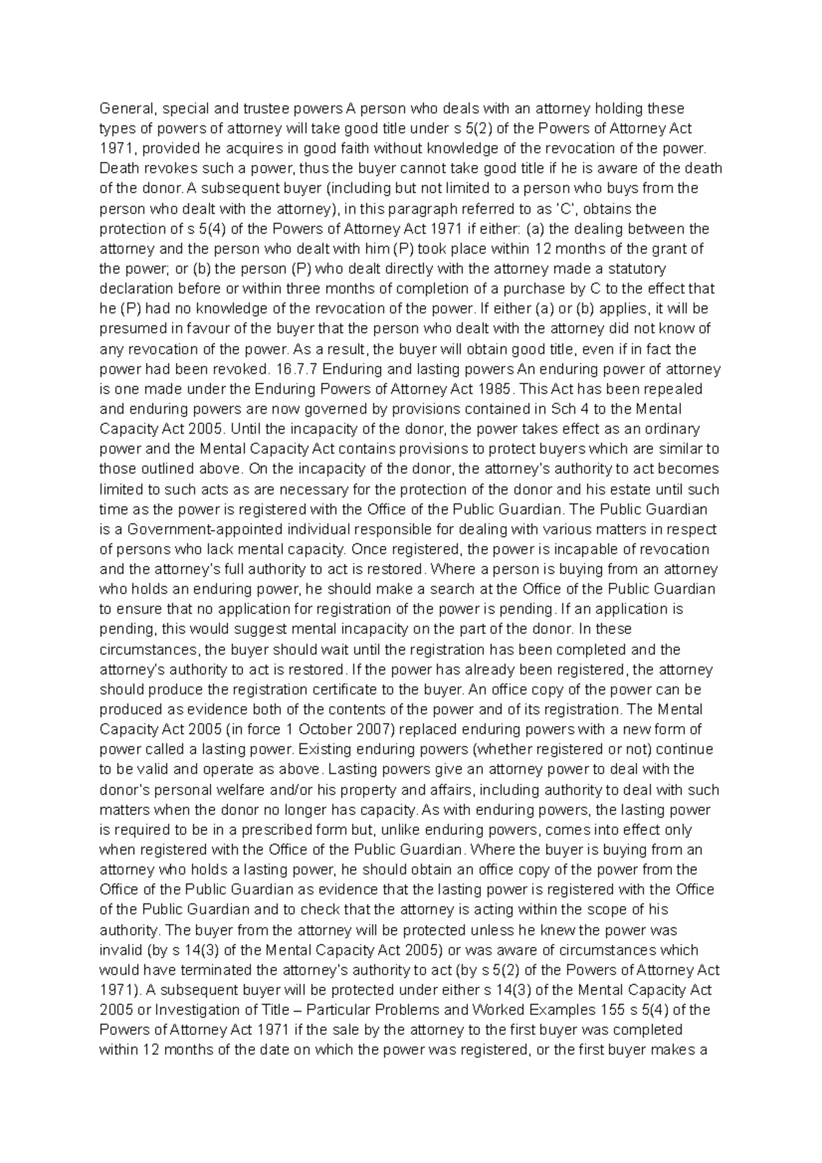 Chapter 11 Real Estate General, special and trustee powers A person