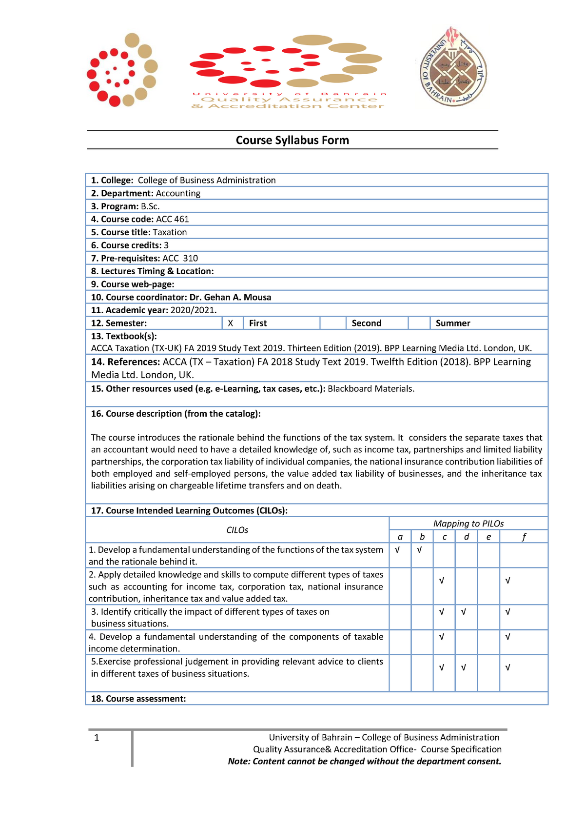 ACC 461 Course Syllabus 2020-2021-without Exams - Warning: TT ...