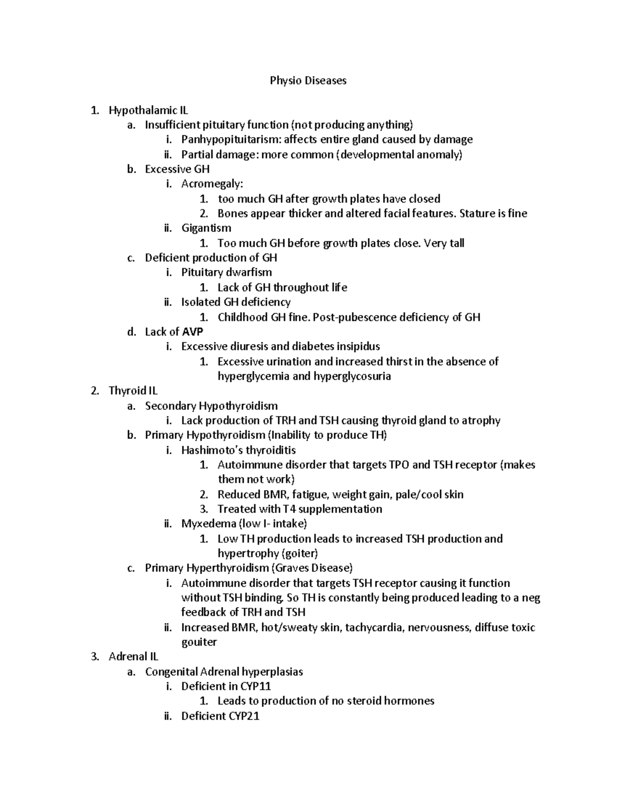 Physio Exam 2 Diseases - Physio Diseases Hypothalamic IL a ...