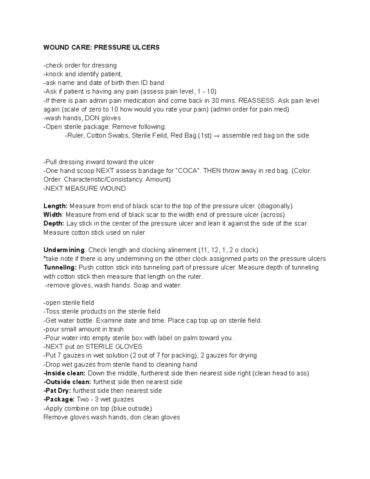 Wound CARE Pressure Ulcers WOUND CARE PRESSURE ULCERS check order