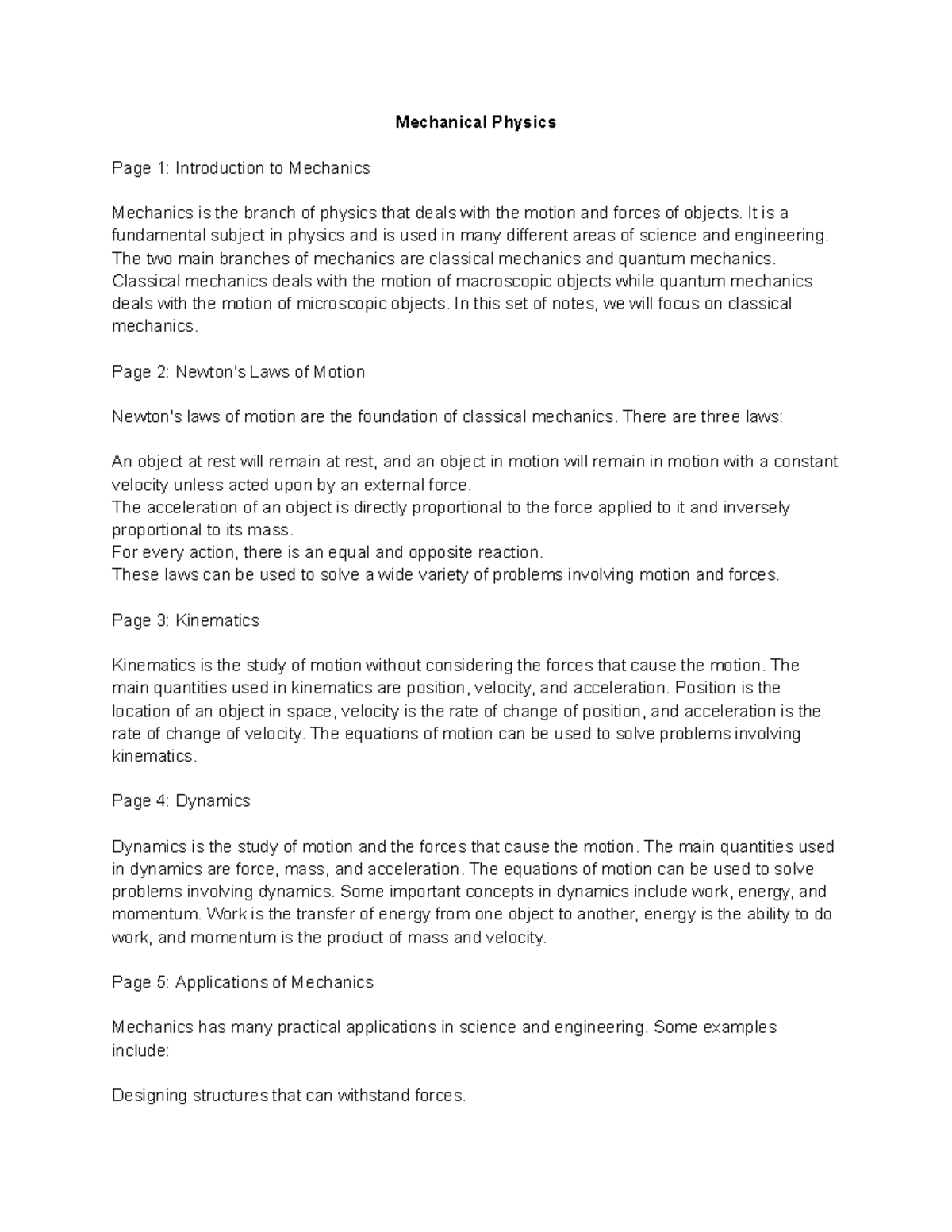 Mechanical Physics - Mechanical Physics Page 1: Introduction To ...