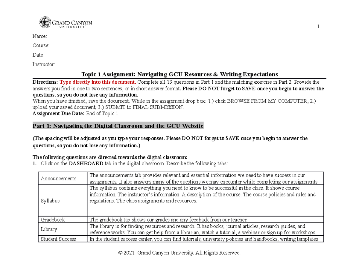Unv 103 Topic 1worksheet Name Course Date Instructor Topic 1