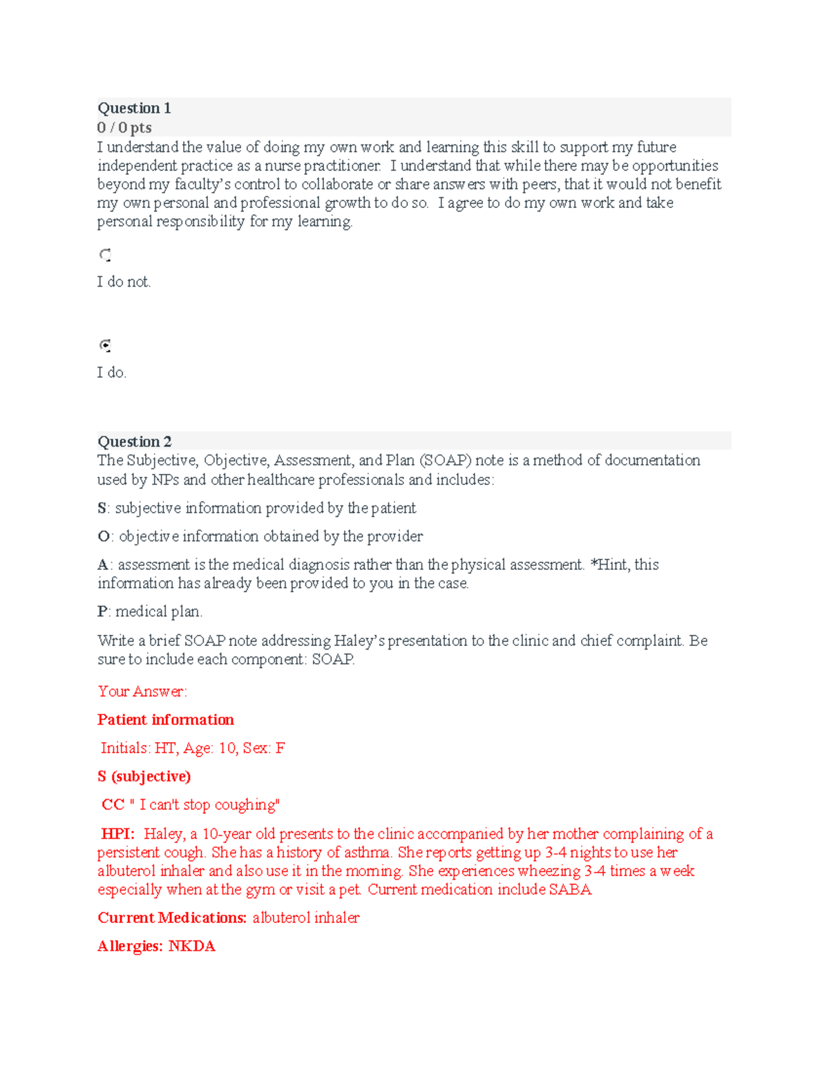 NR565 Week 6 Case Study For Week 6 Case Study - Question 1 0 / 0 Pts I ...