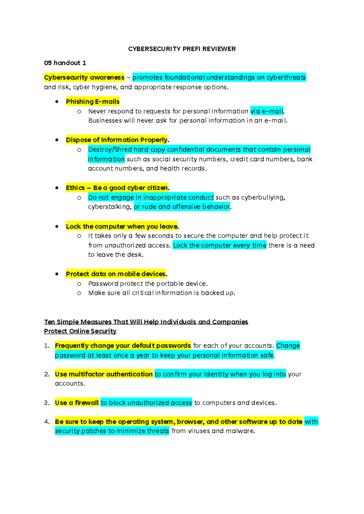 Cybersecurity Prefi Reviewer - CYBERSECURITY PREFI REVIEWER 05 handout ...