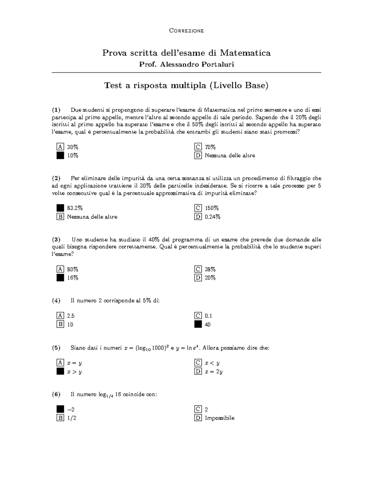 Appello 4 Base risolto - Prova scritta dell’esame di Matematica Prof ...