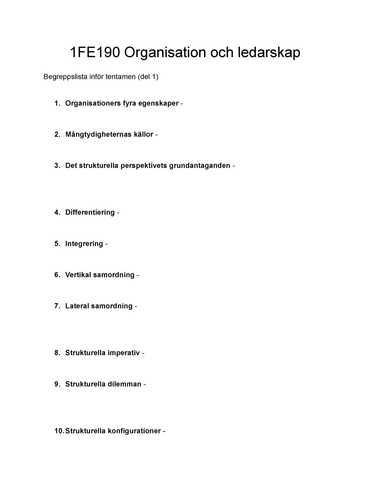 Begreppslista Organisation Och Ledarskap 1fe190 1fe190 Organisation Och Ledarskap 9419