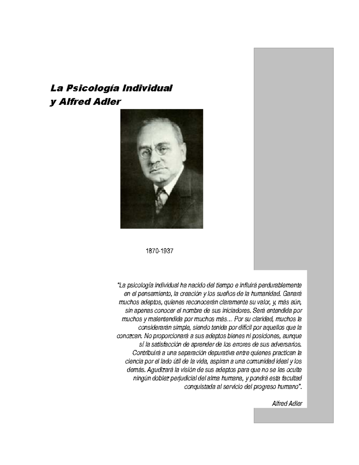 Biografia de adler Nota 10 La Psicología Individual y Alfred Adler “La psicología Biografia de adler Nota 10 La Psicología Individual y Alfred Adler “La psicología