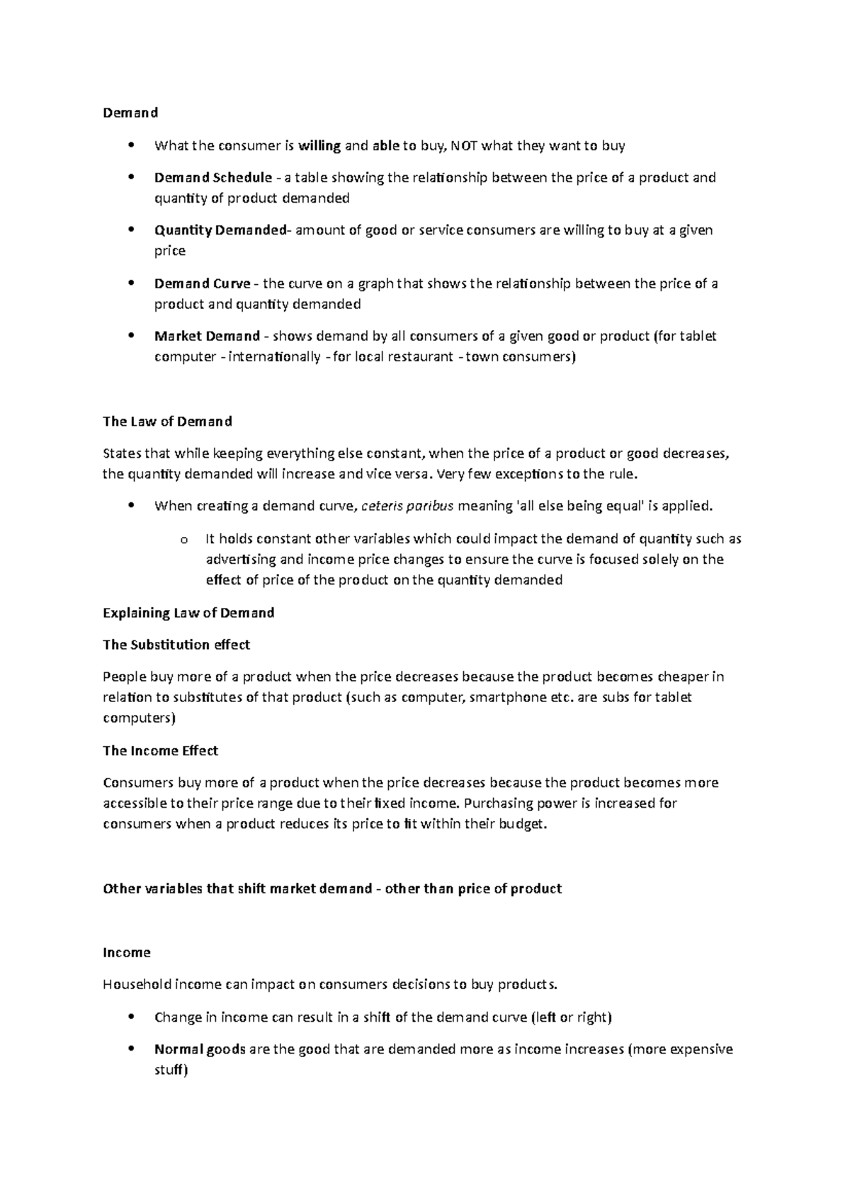 Ch 3 Supply and Demand - Demand What the consumer is willing and able ...