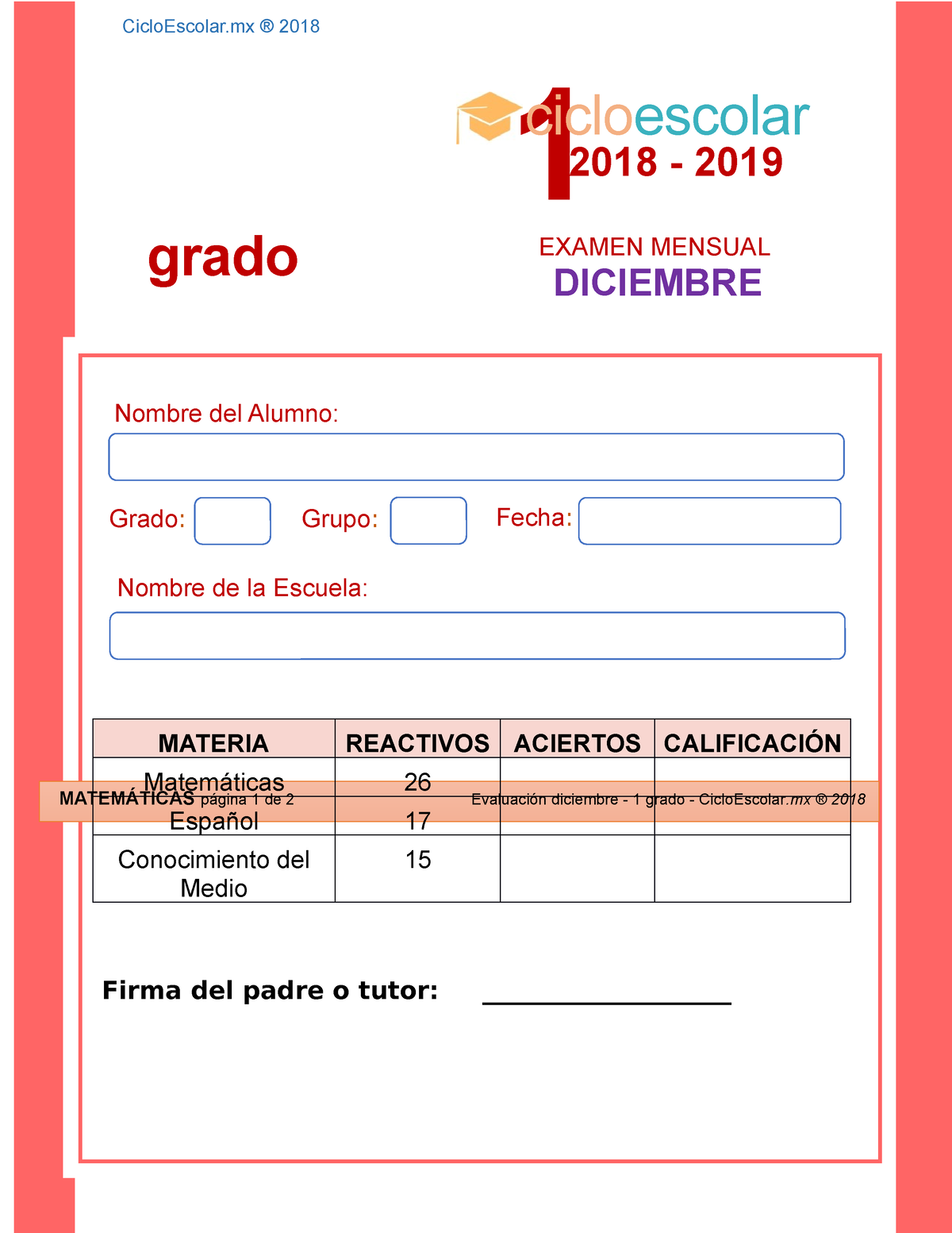 Examen Primer Grado Diciembre B2 2018-2019 - Observa La Imagen. 1 Al 5 ...