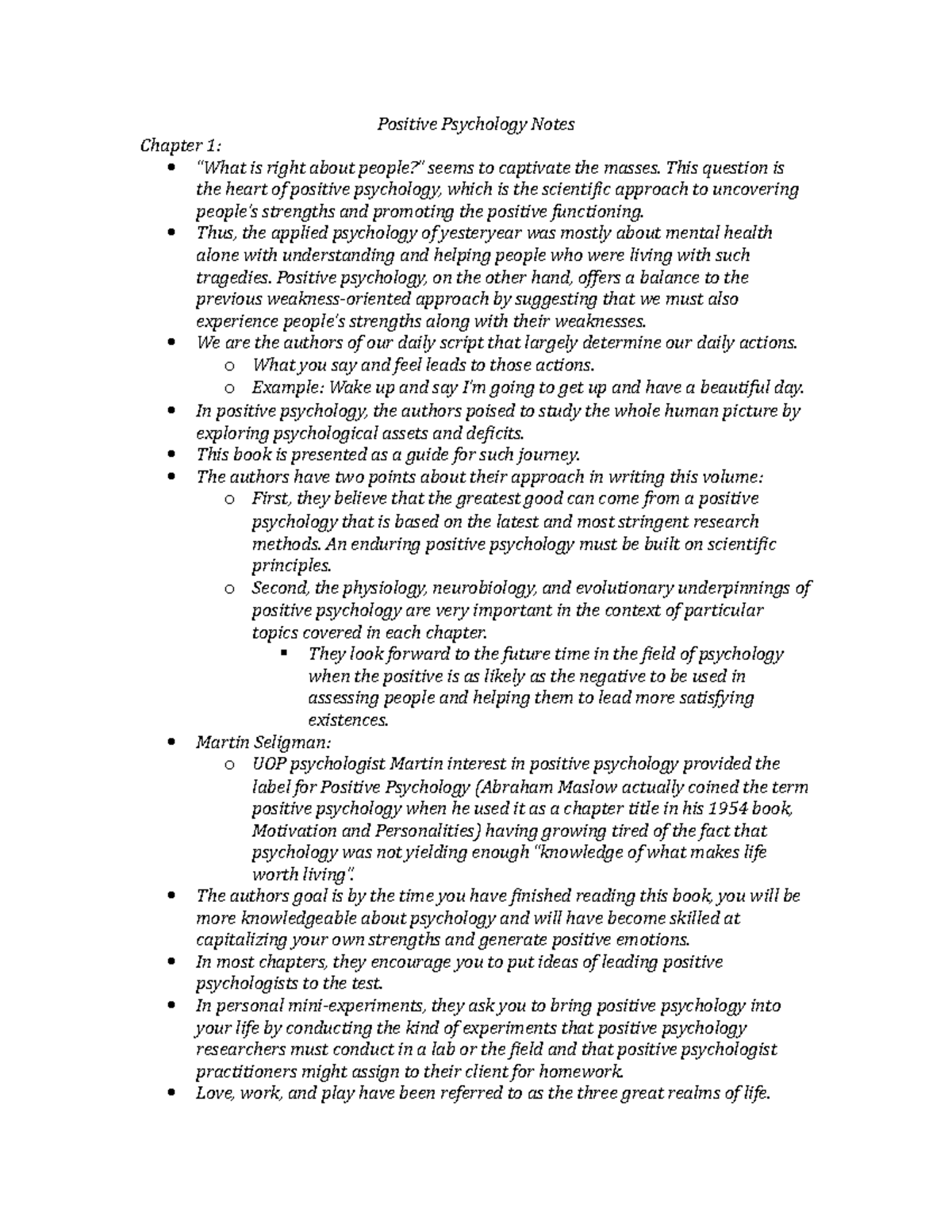 PSY 158 - Positive Psychology Notes - Positive Psychology Notes Chapter ...