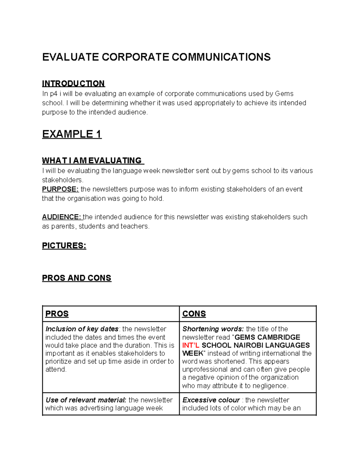 Evaluating an example of corporate communications - I will be ...