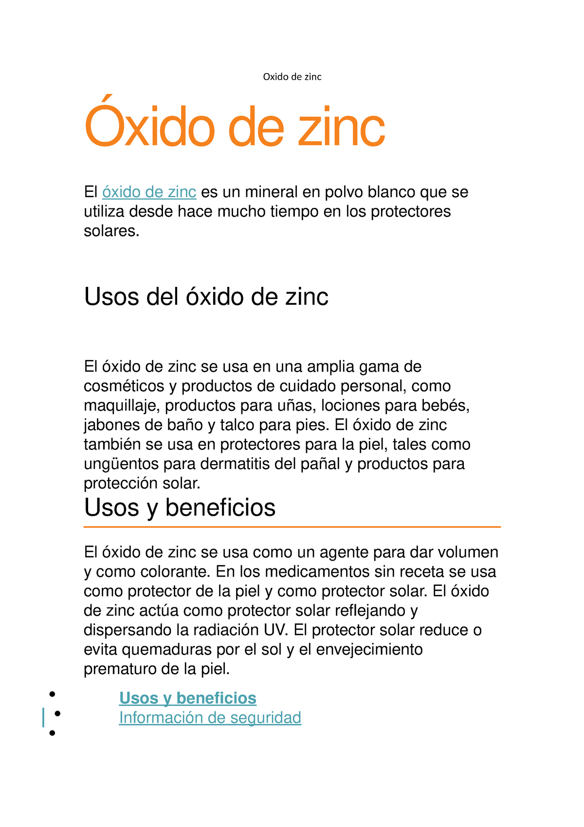 Propiedades del óxido de zinc para la piel