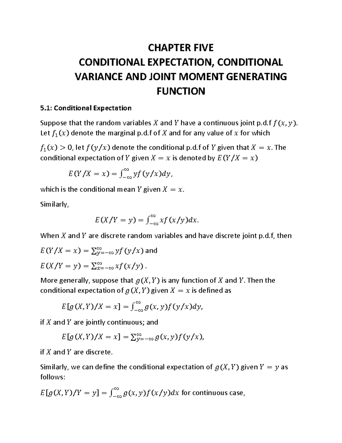 Chapter Five Sst 205 Conditional Expectation Chapter Five Conditional