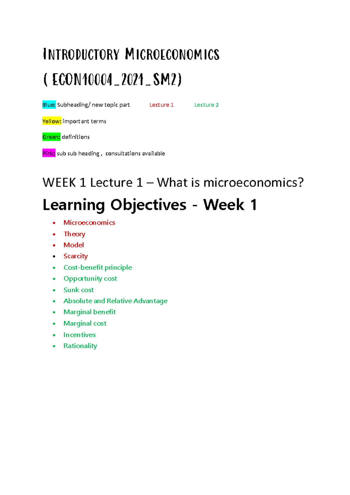 Microeconomics SEM 2 Notes - Introductory Microeconomics (ECON10004 ...