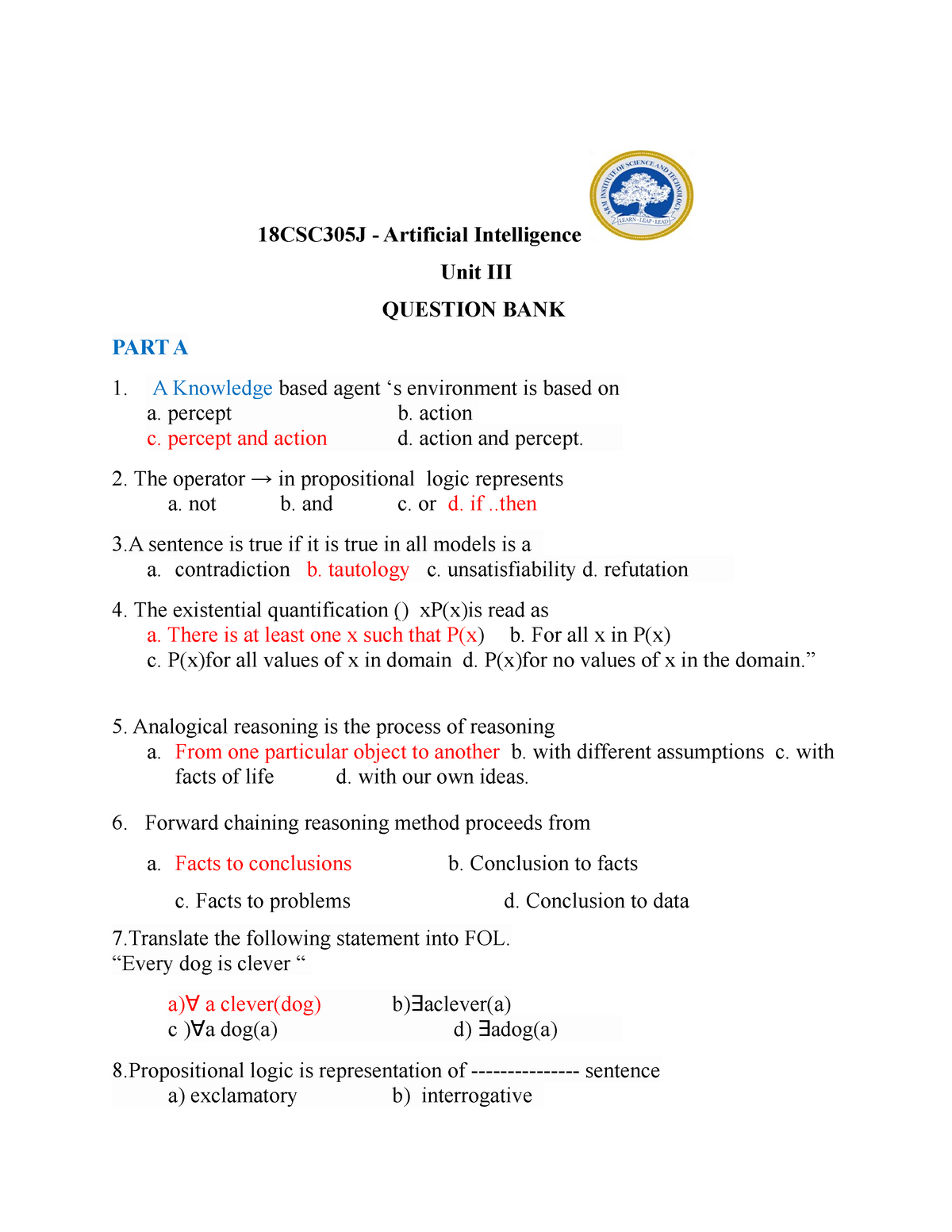 unit3-question-bank-vdp-18csc305j-artificial-intelligence-unit-iii