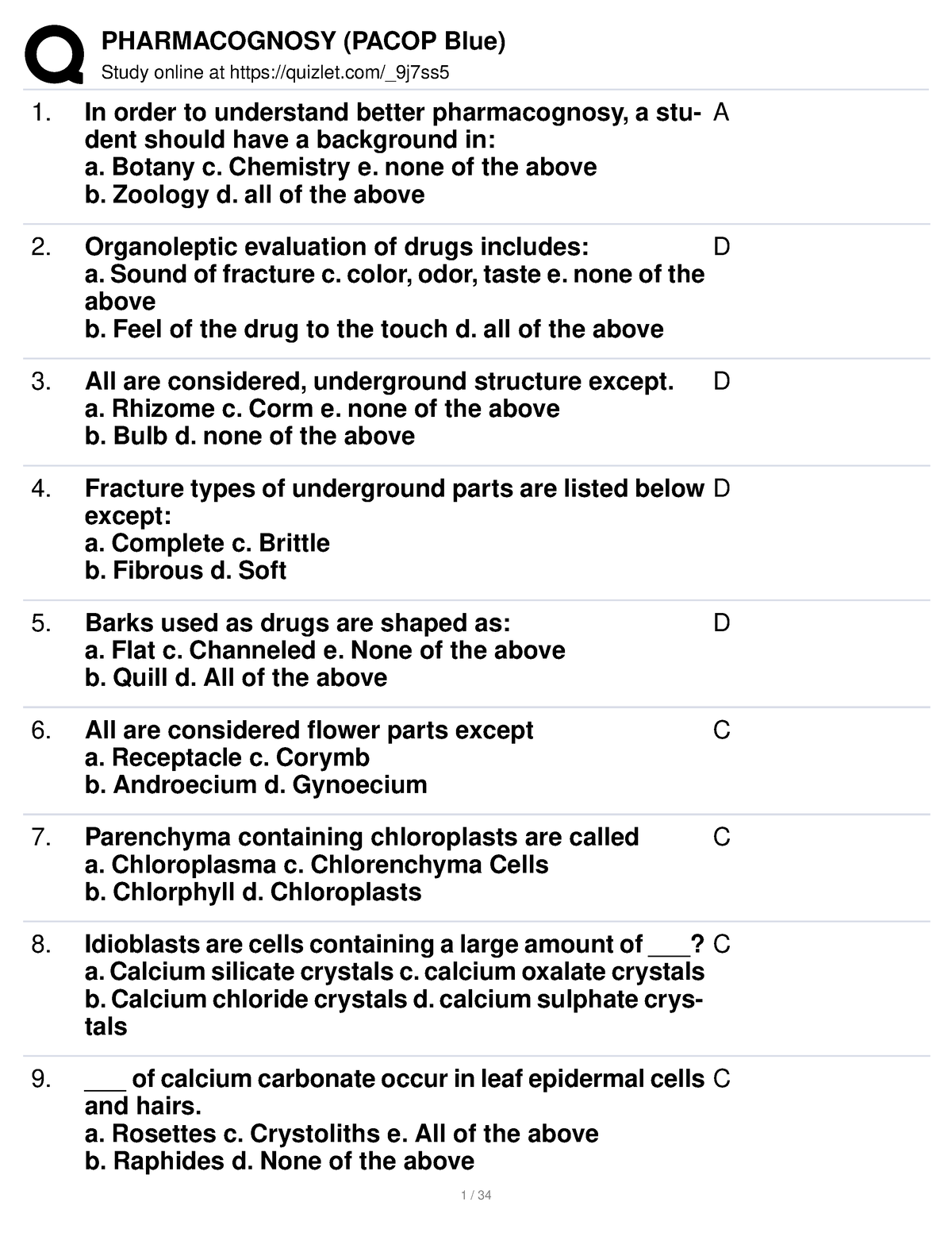 Pharmacognosy ( Pacop Blue) - Study Online At Quizlet/_9j7ss In Order ...