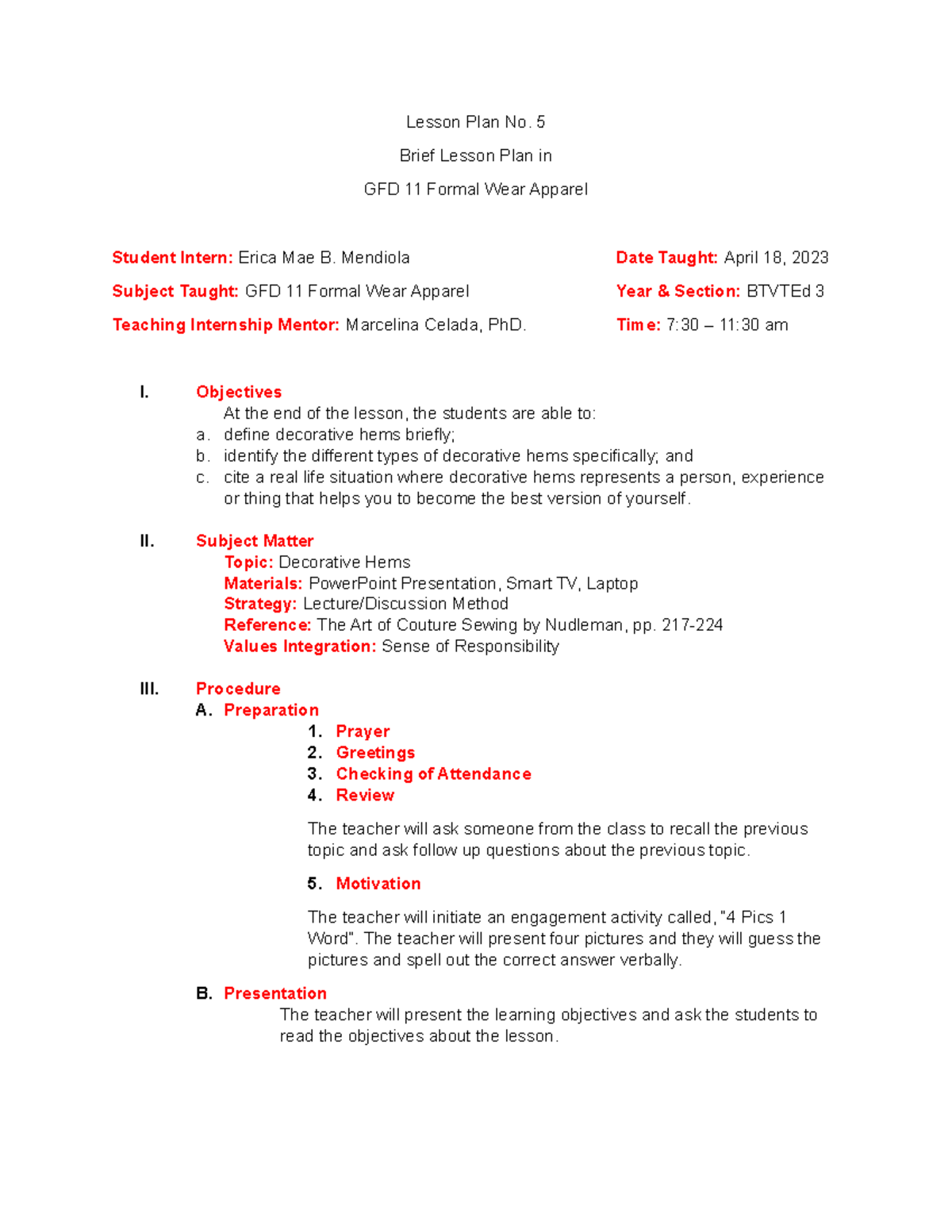 LP 5 - a lesson plan about home economics and livelihoods - Lesson Plan ...