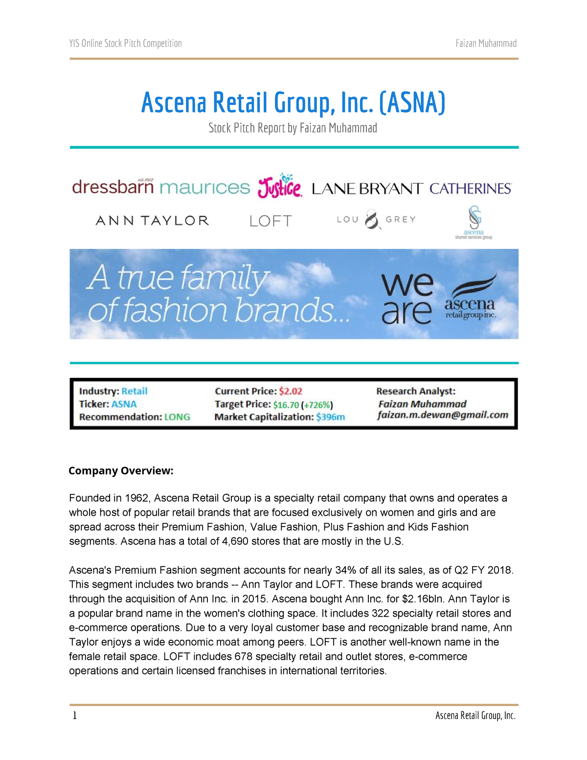 Ascena Retail Group Faizan Muhammed online Ascena Retail Group