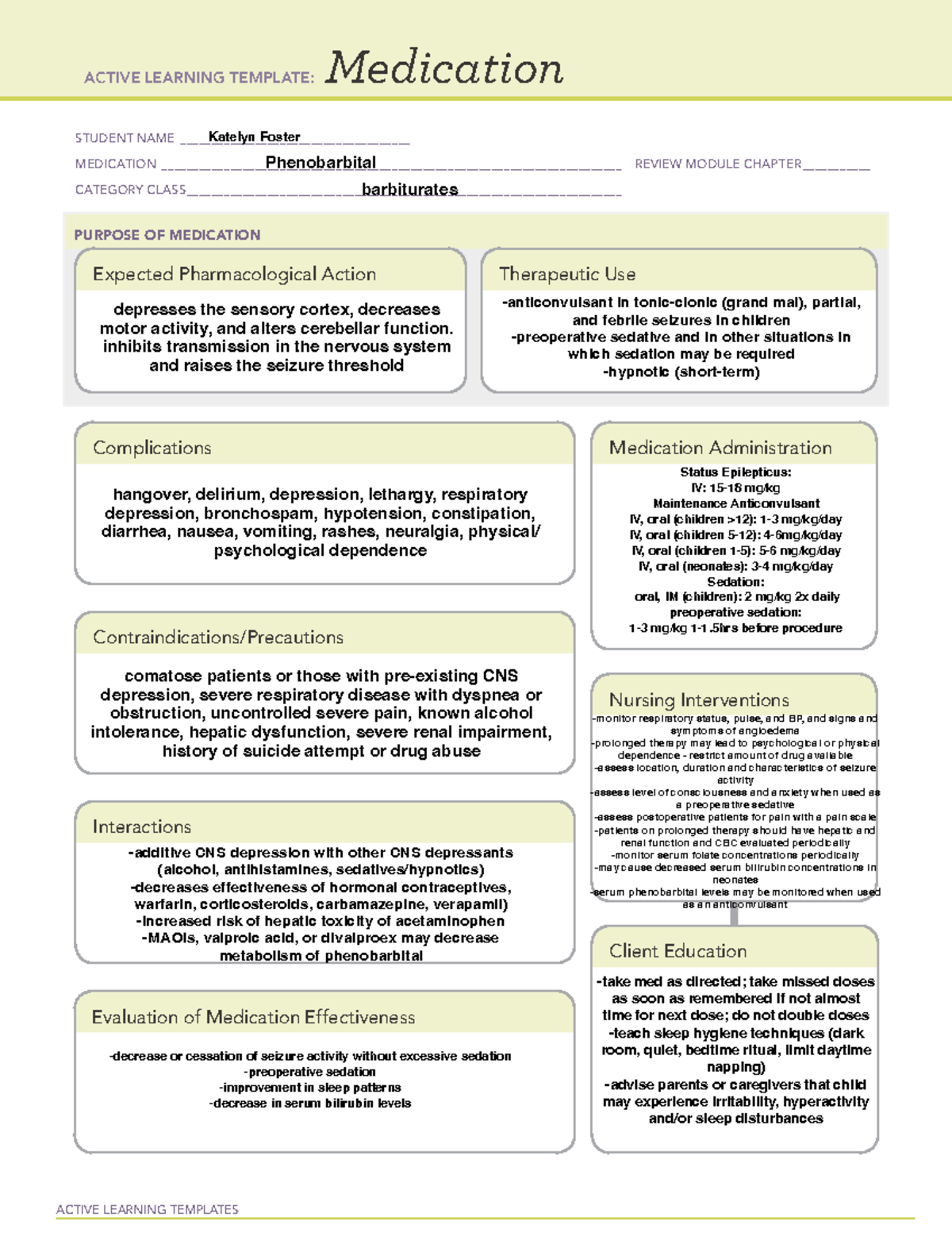 Foster Phenobarbital ALT peds ACTIVE LEARNING TEMPLATES Medication