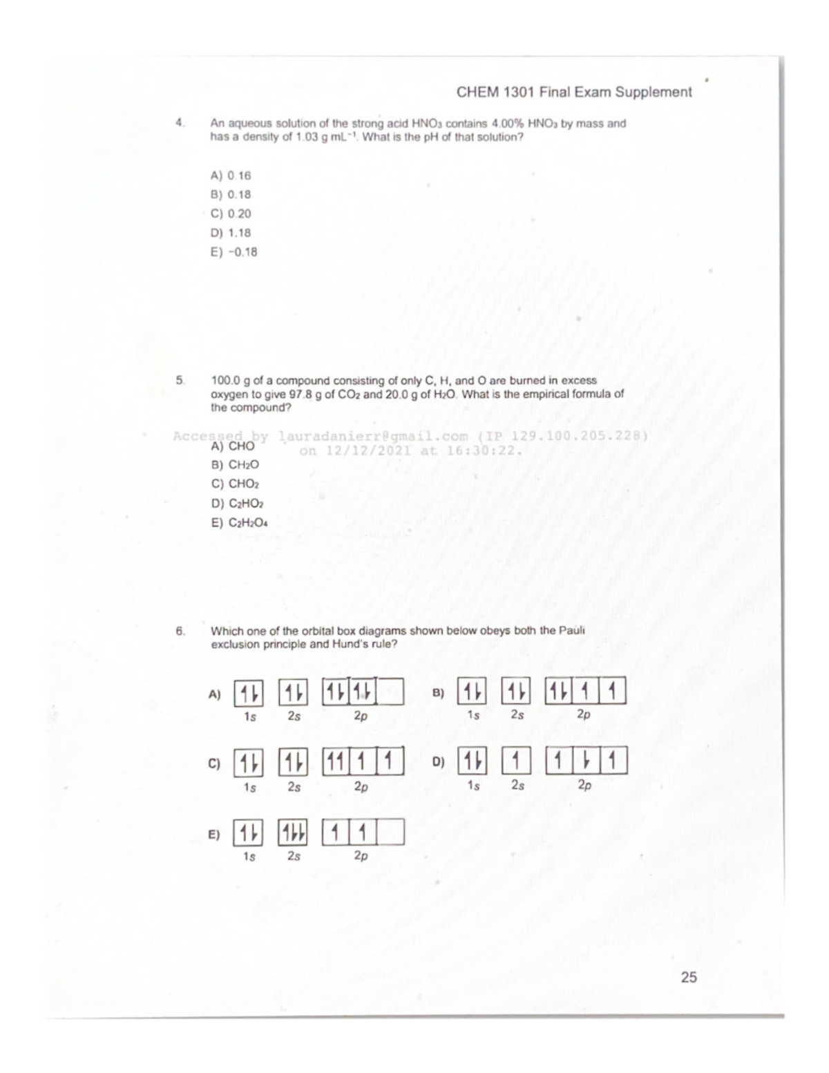 CHEM 1301 Final Exam Supplement 2 - CHEM1301 - Studocu