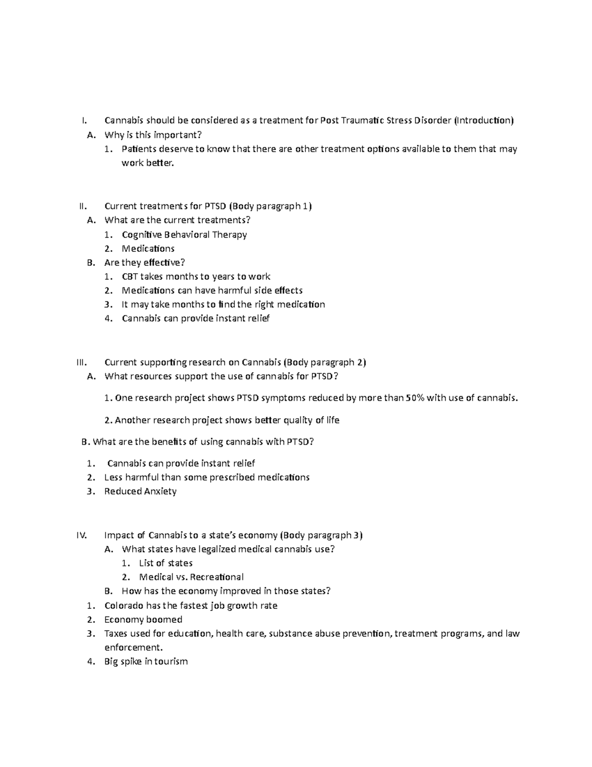 4-2 Activity - Outline - I. Cannabis should be considered as a ...