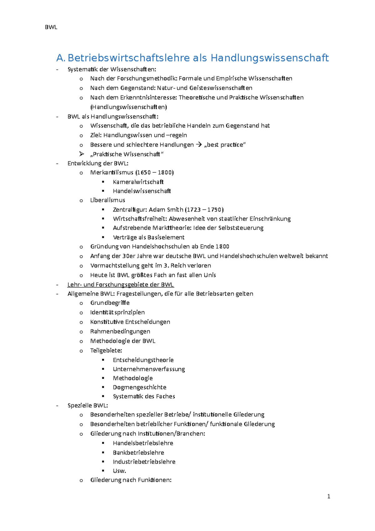 BWL-Zusammenfassung - Zusammenfassung Grundlagen Der BWL - BWL A ...