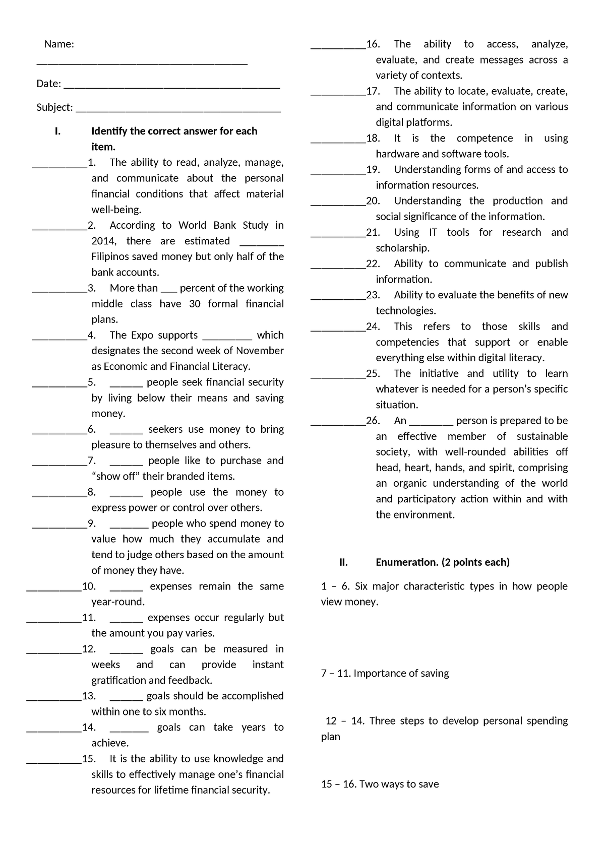 Educ 2 final exam - yeah - Name: Date ...