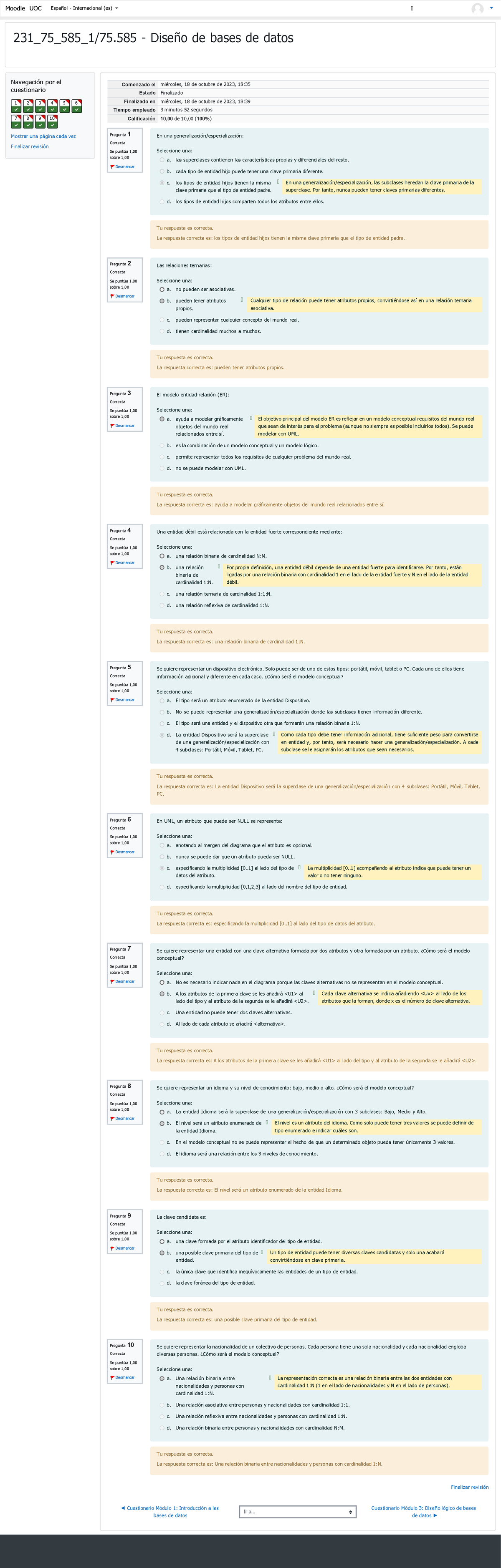 Cuestionario Módulo 2 Diseño Conceptual De Bases De Datos Revisión Del ...