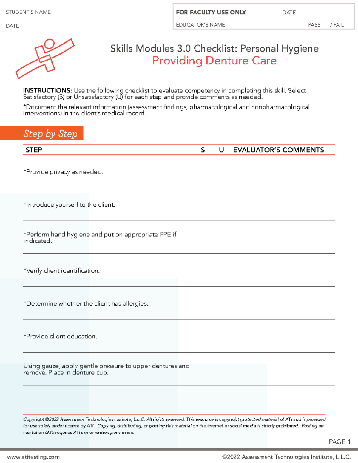 Ati Personal Hygiene Providing denture care checklist - atitesting ...