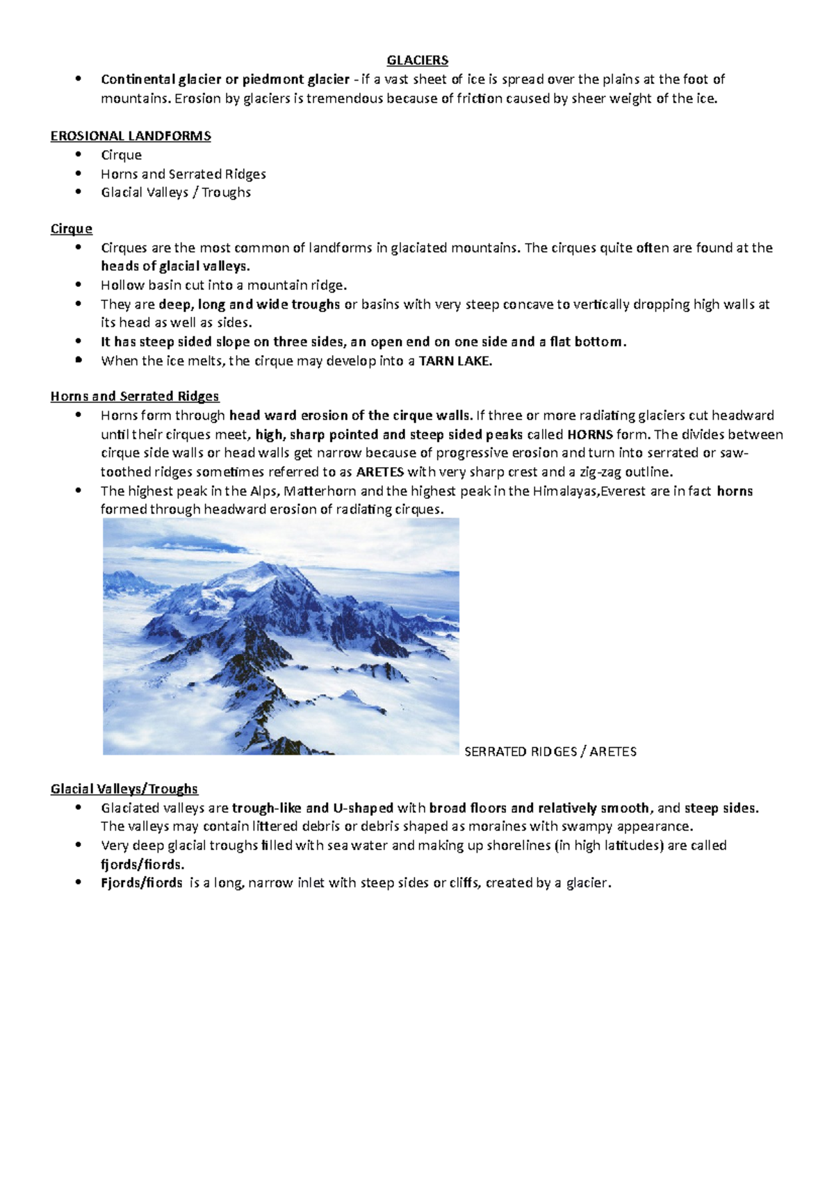 Glacier It's lecture notes GLACIERS Continental glacier or piedmont