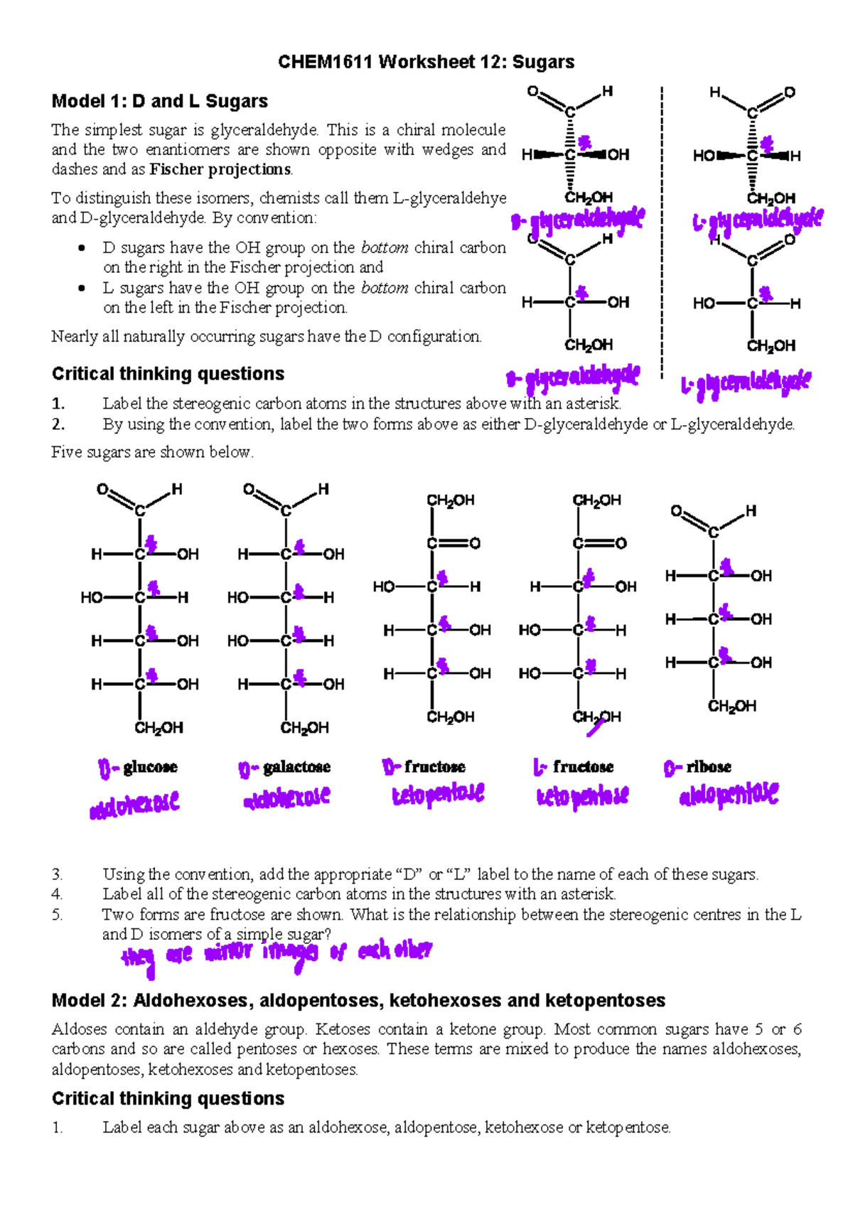 carbohydrates-worksheet-chem1611-worksheet-12-sugars-model-1-d-and