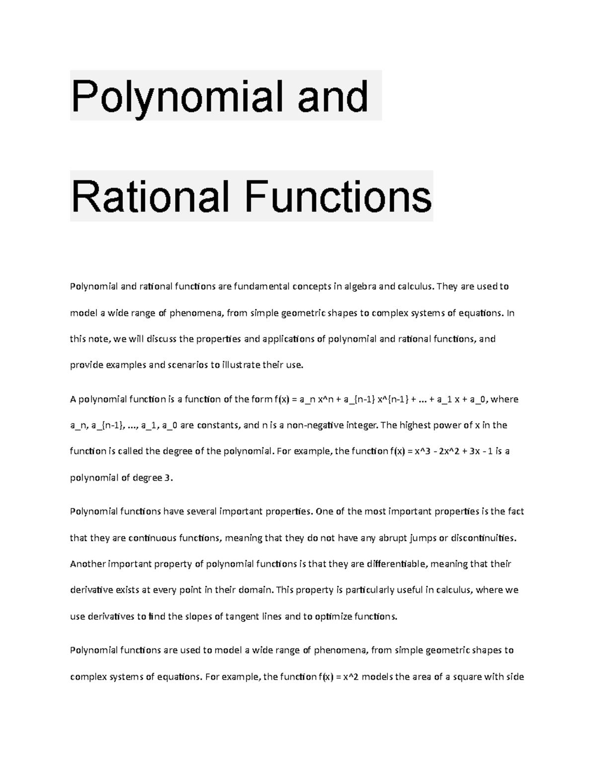 Polynomial And Rational Functions - Polynomial And Rational Functions ...