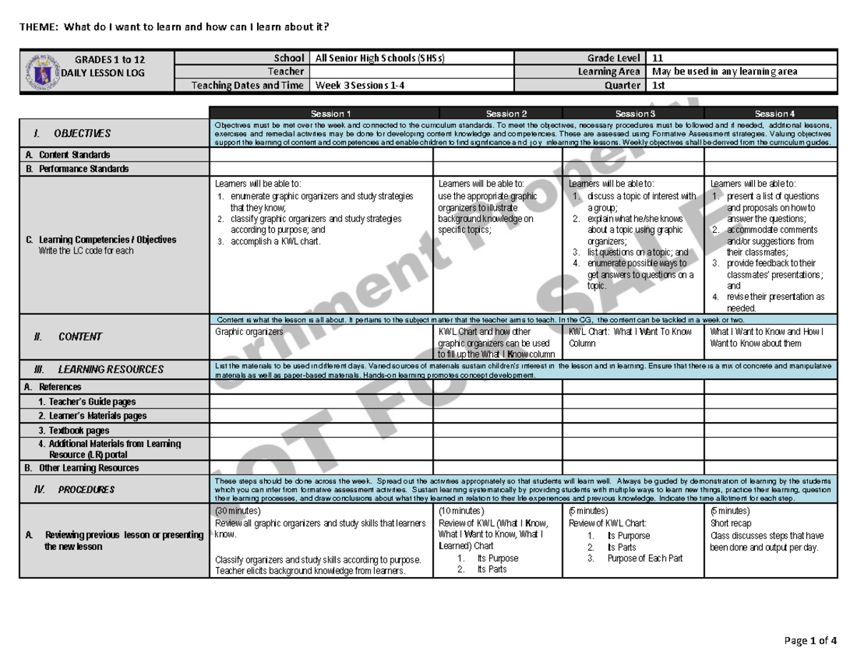 SHS DLL Week 3 - GRADES 1 to 12 DAILY LESSON LOG School All Senior High ...