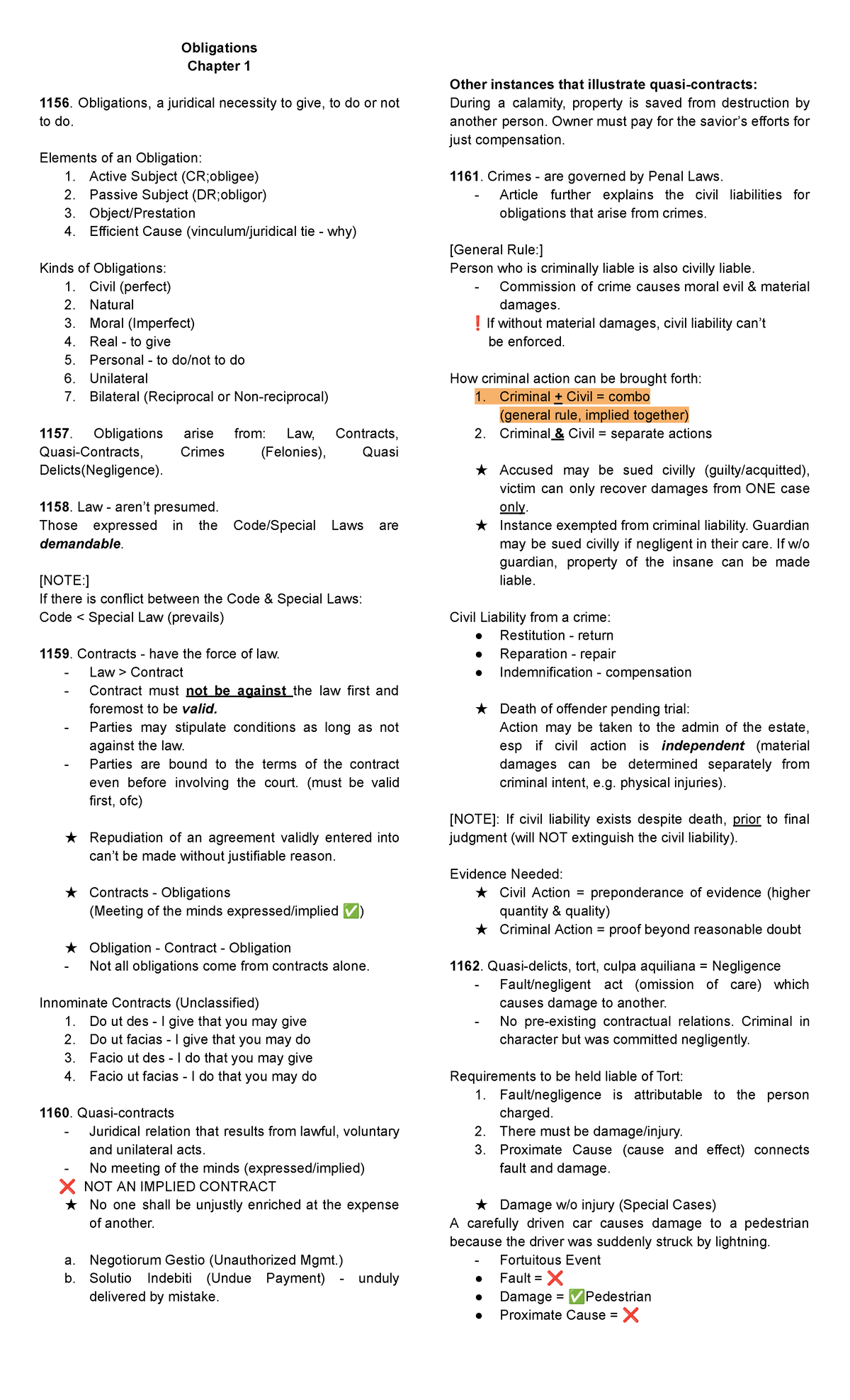 LAW Obligations in depth notes - Obligations Chapter 1 Obligations, a ...
