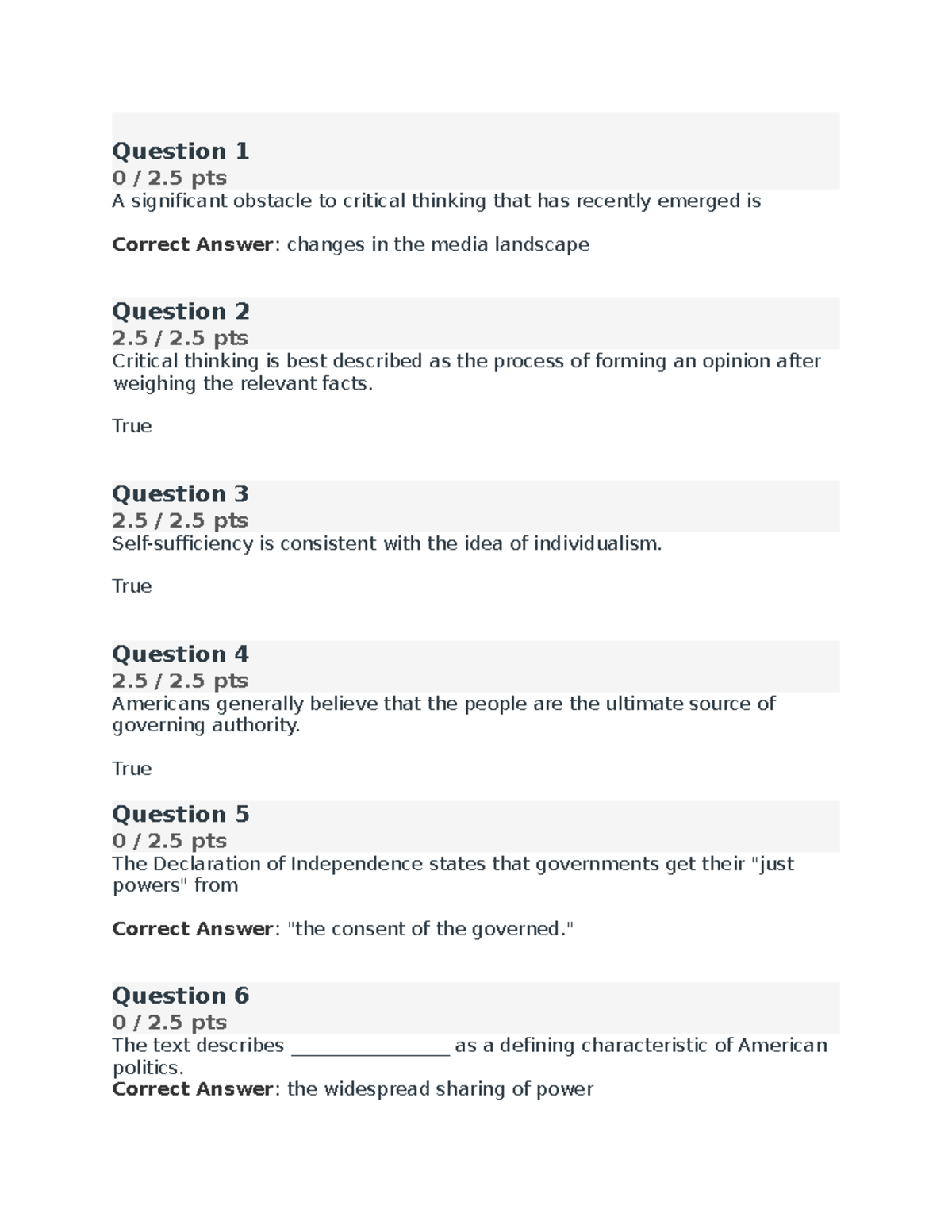 POL Quiz Review Ch 1 And 2 - Question 1 0 / 2 Pts A Significant ...