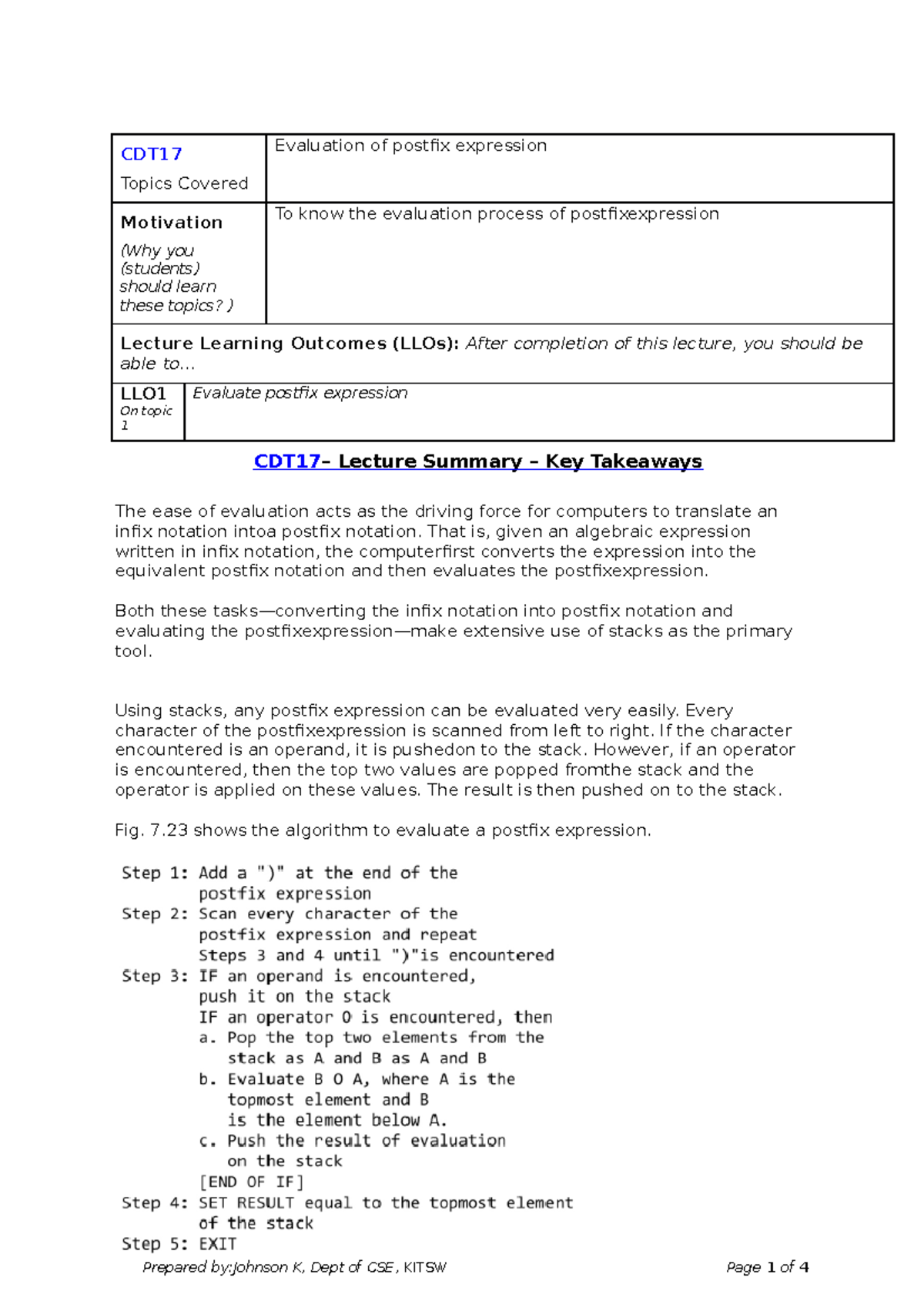 Evaluation of postfix expression - CDT Topics Covered Evaluation of ...