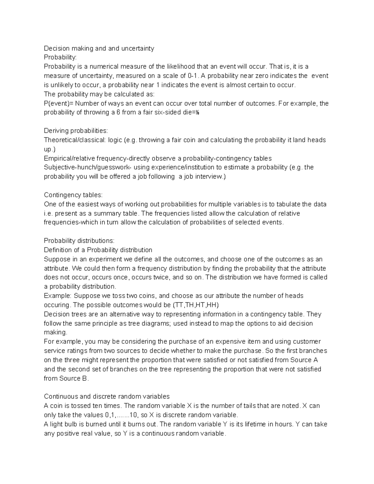 Data and uncertainty - Decision making and and uncertainty Probability ...