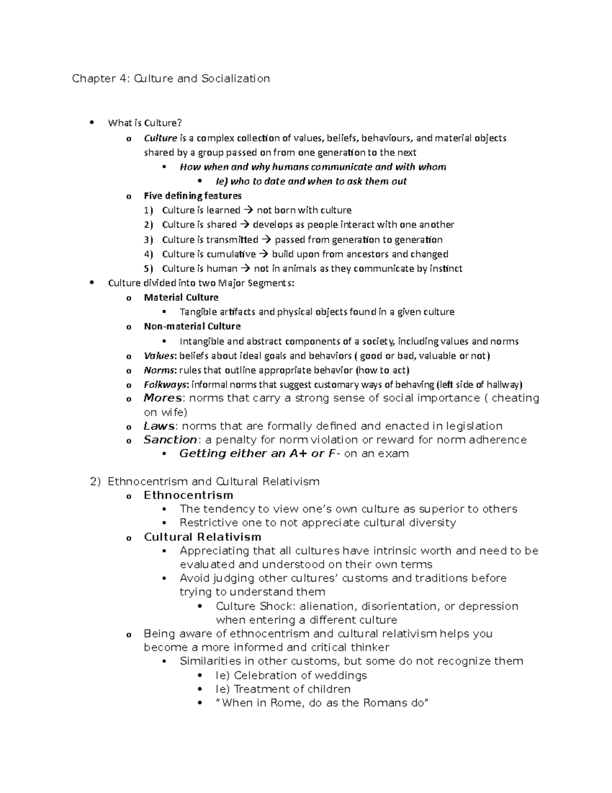 Chapter 4 - Rita Hamoline - Chapter 4: Culture and Socialization What ...