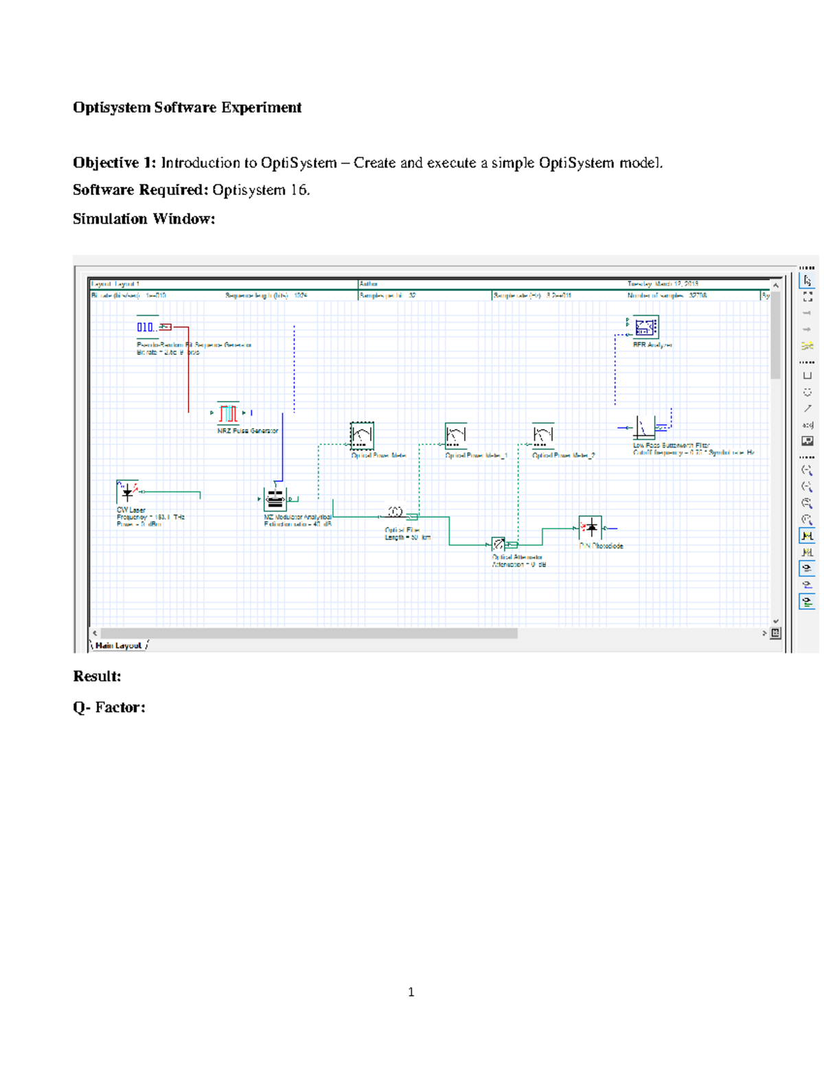 Optical Lab (Optisystem Exp Optisystem Software Experiment Objective