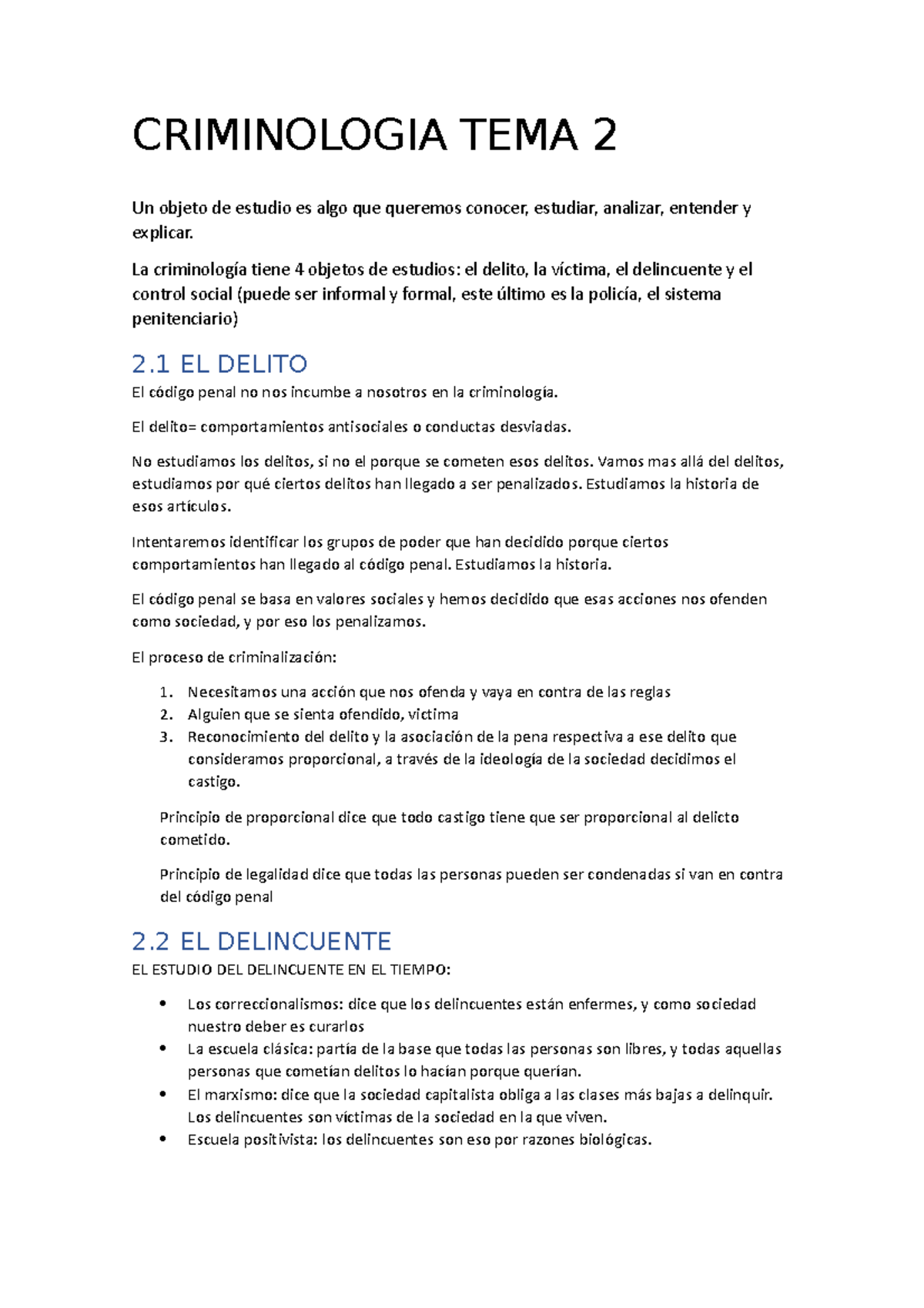Criminologia TEMA 2 - apuntes tema 2 - CRIMINOLOGIA TEMA 2 Un objeto de ...