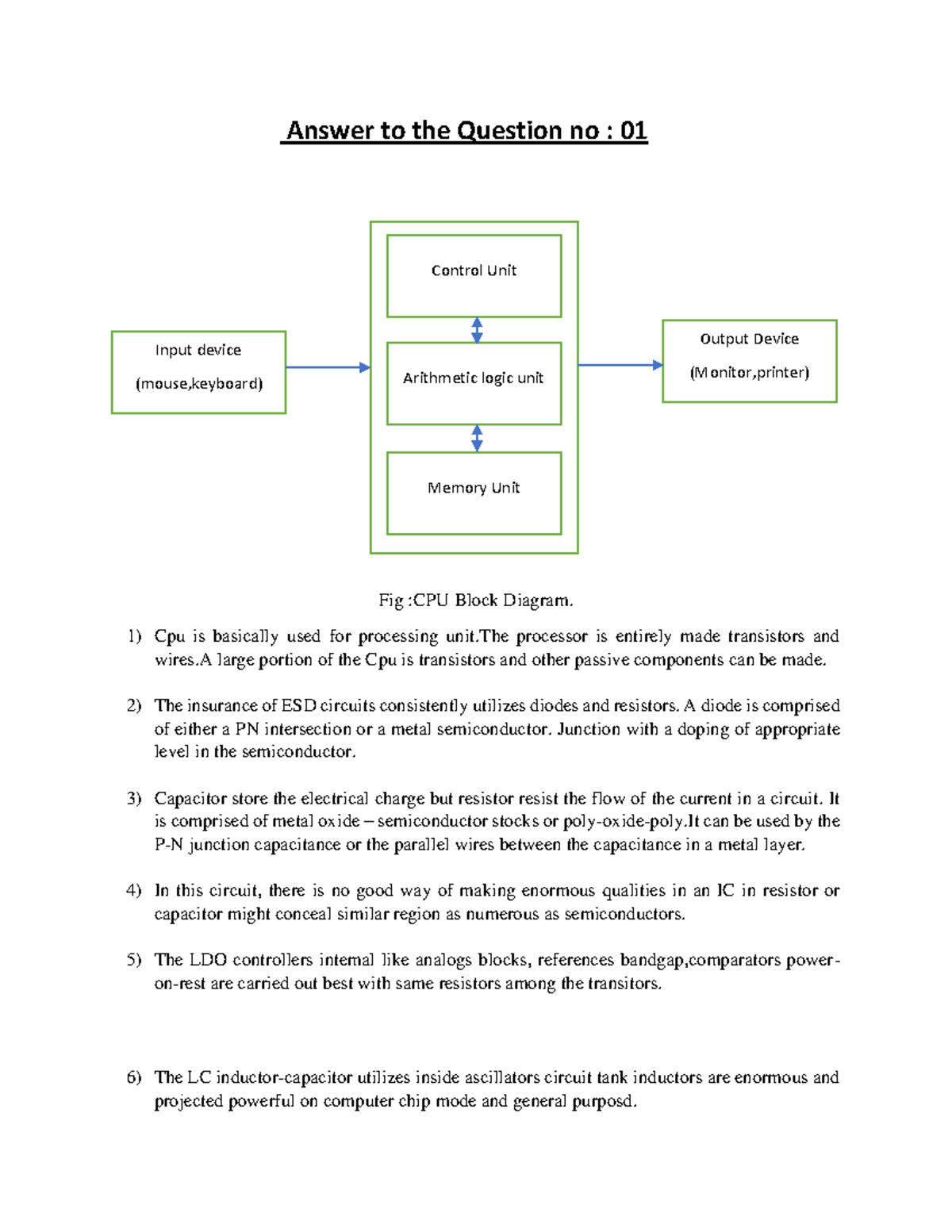 Electronic Device Assignment - Answer to the Question no : 01 Fig :CPU ...