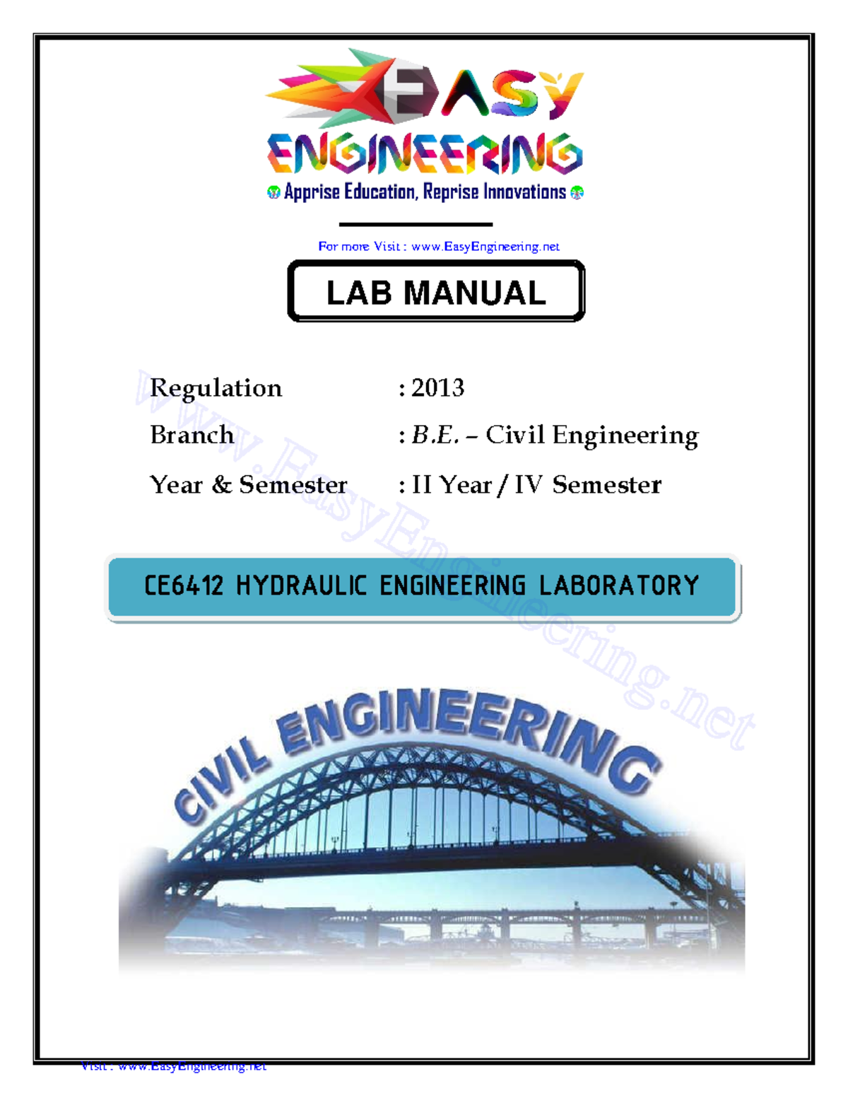 CE 6412 Hydraulic Engineering Laboratory By Easy