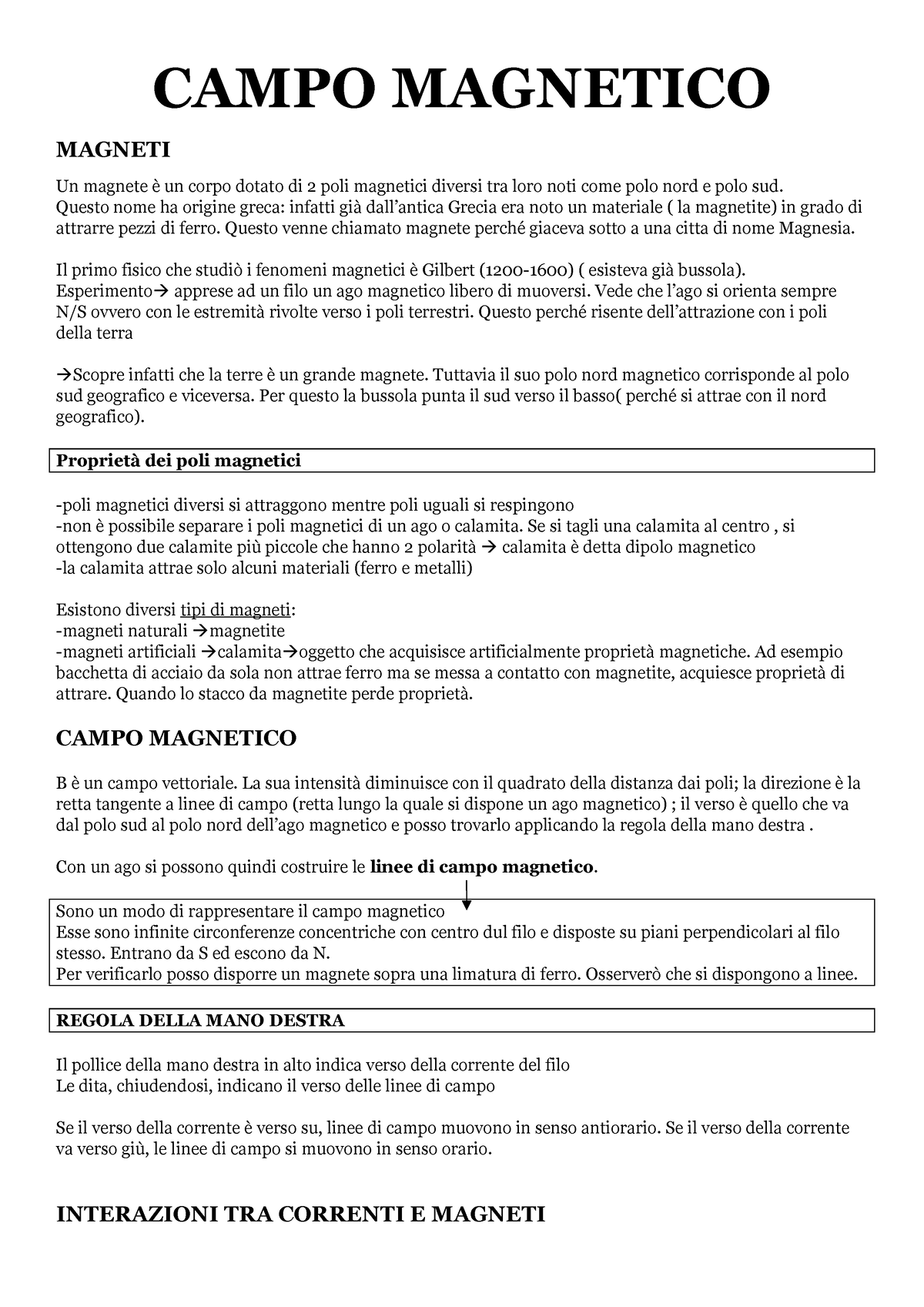 Campo Magnetico - adeto - CAMPO MAGNETICO MAGNETI Un magnete è un corpo  dotato di 2 poli magnetici - Studocu