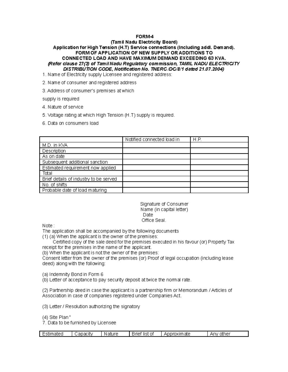 294 Htscform - Lecture notes 1-20 - FORM- (Tamil Nadu Electricity Board ...
