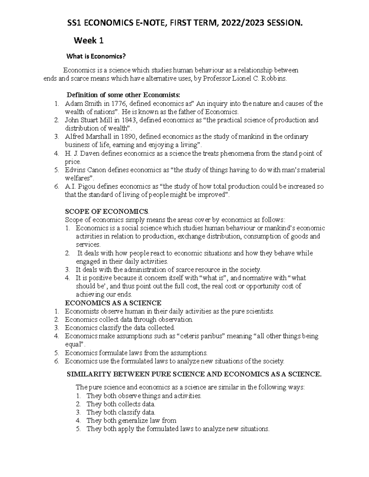 SS1E Lesson - wertyuisdfghj - SS1 ECONOMICS E-NOTE, FIRST TERM, 2022/ ...