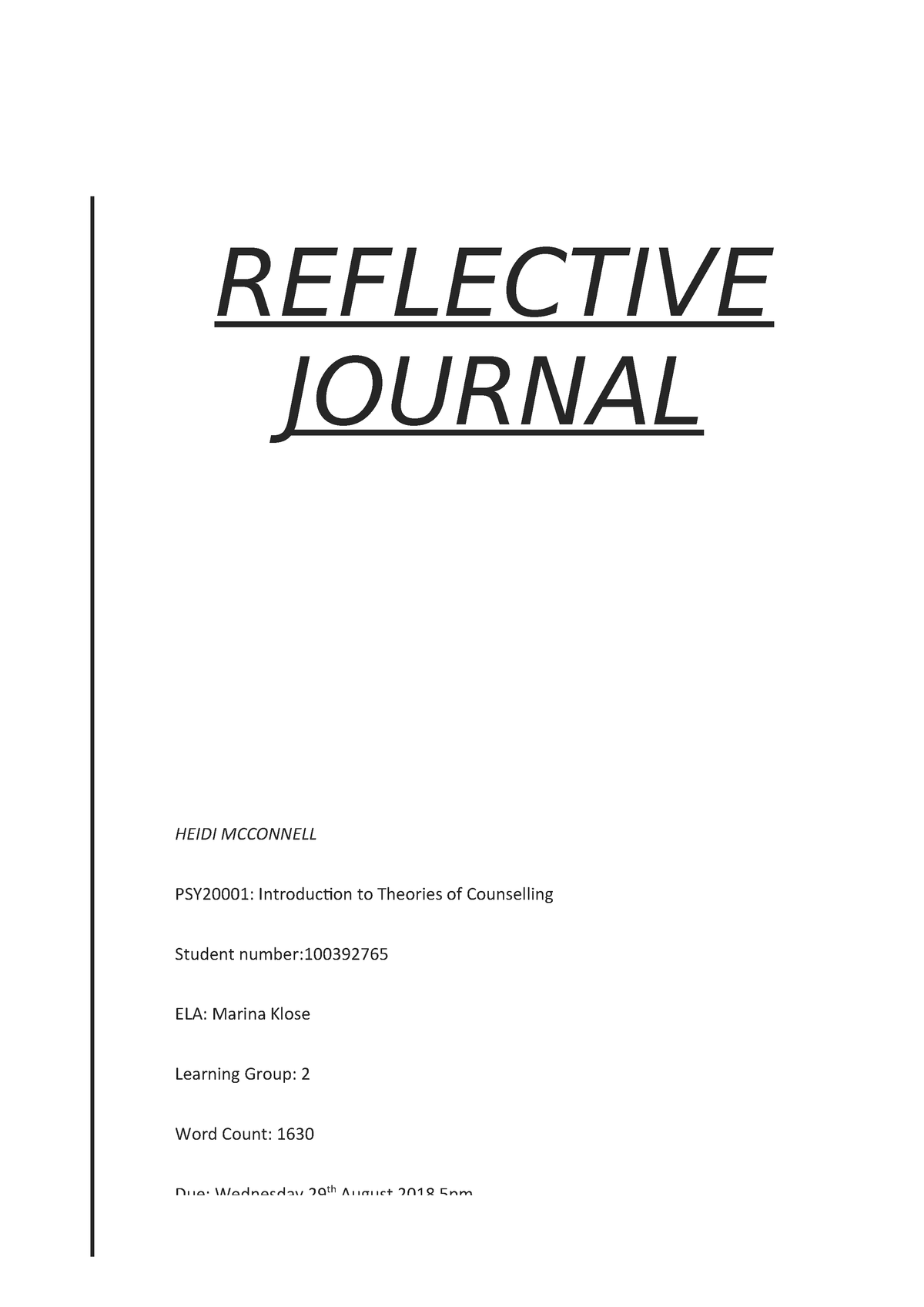 Reflective Journal PSY2000 1 - Swinburne - StuDocu