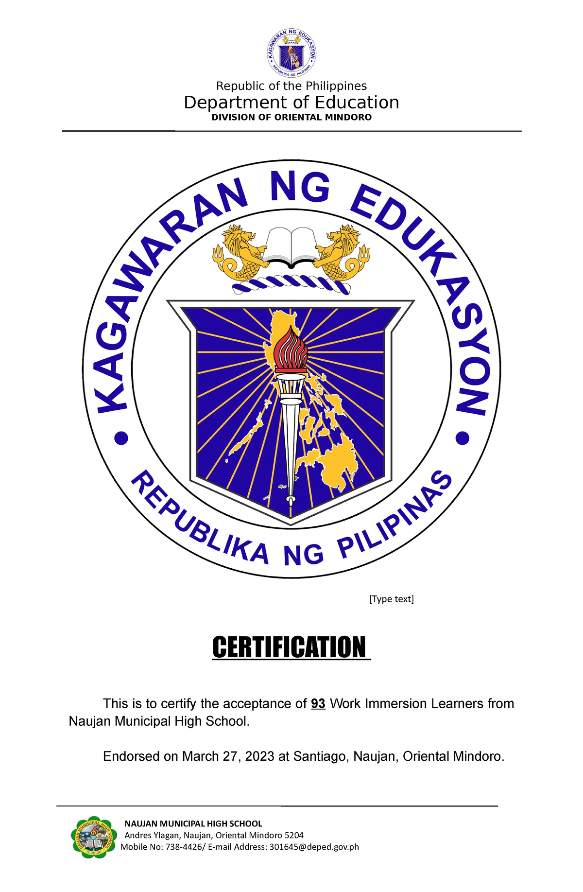 Acceptance - Training Plan - Republic Of The Philippines Department Of 