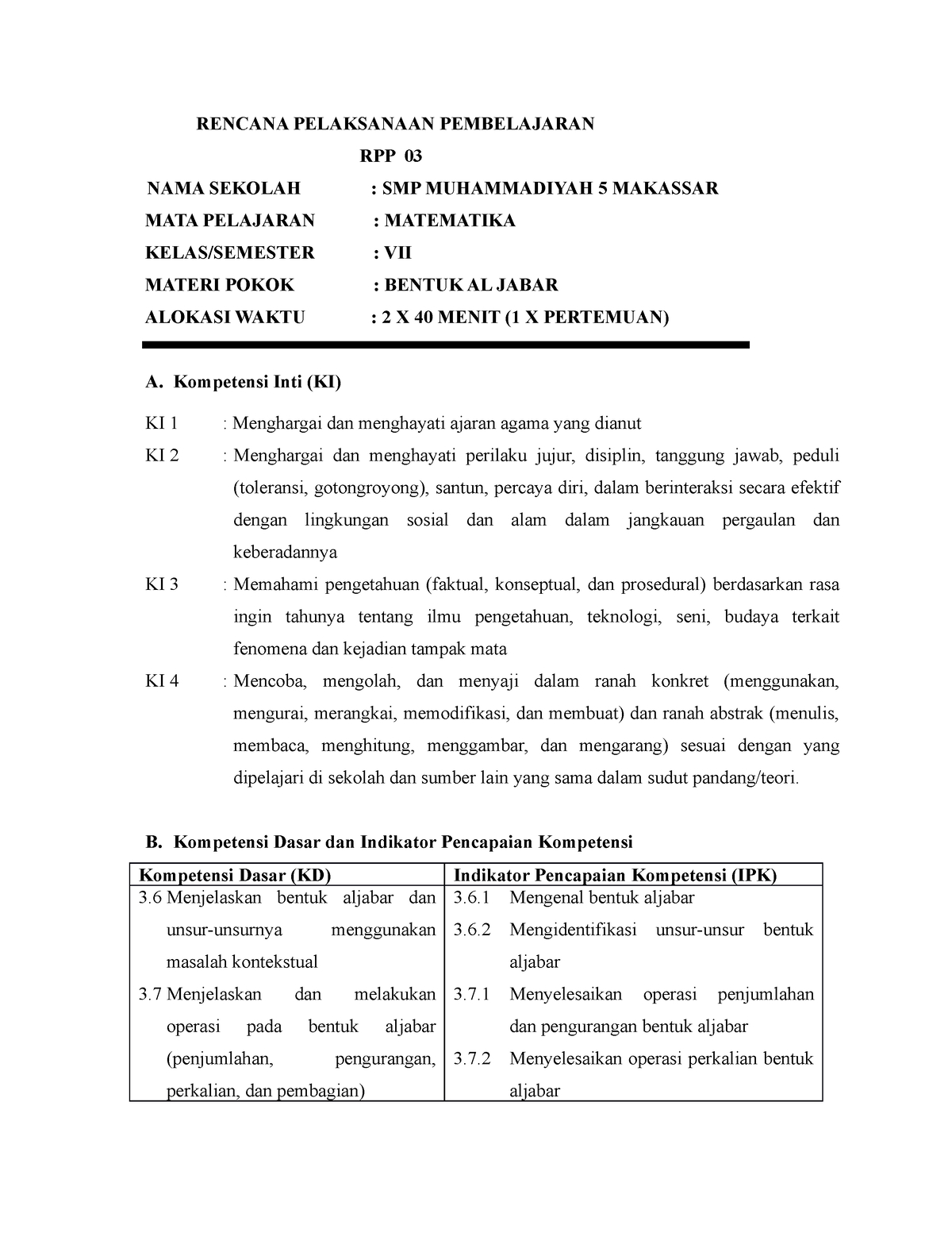 Rencana Pelaksanaan Pembelajara 3 - RENCANA PELAKSANAAN PEMBELAJARAN ...