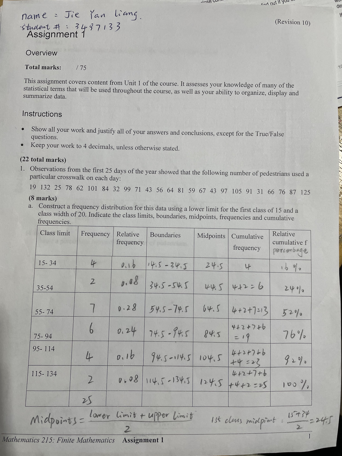 Assignment 1 - 96% correction - Math 215 - Studocu